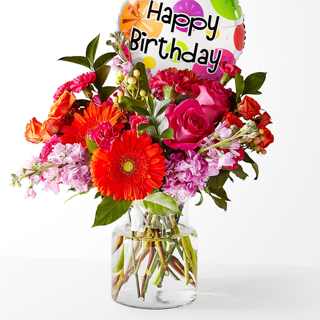 Fiesta Bouquet with Birthday Balloon – Royal Flower Shop, Toms River NJ