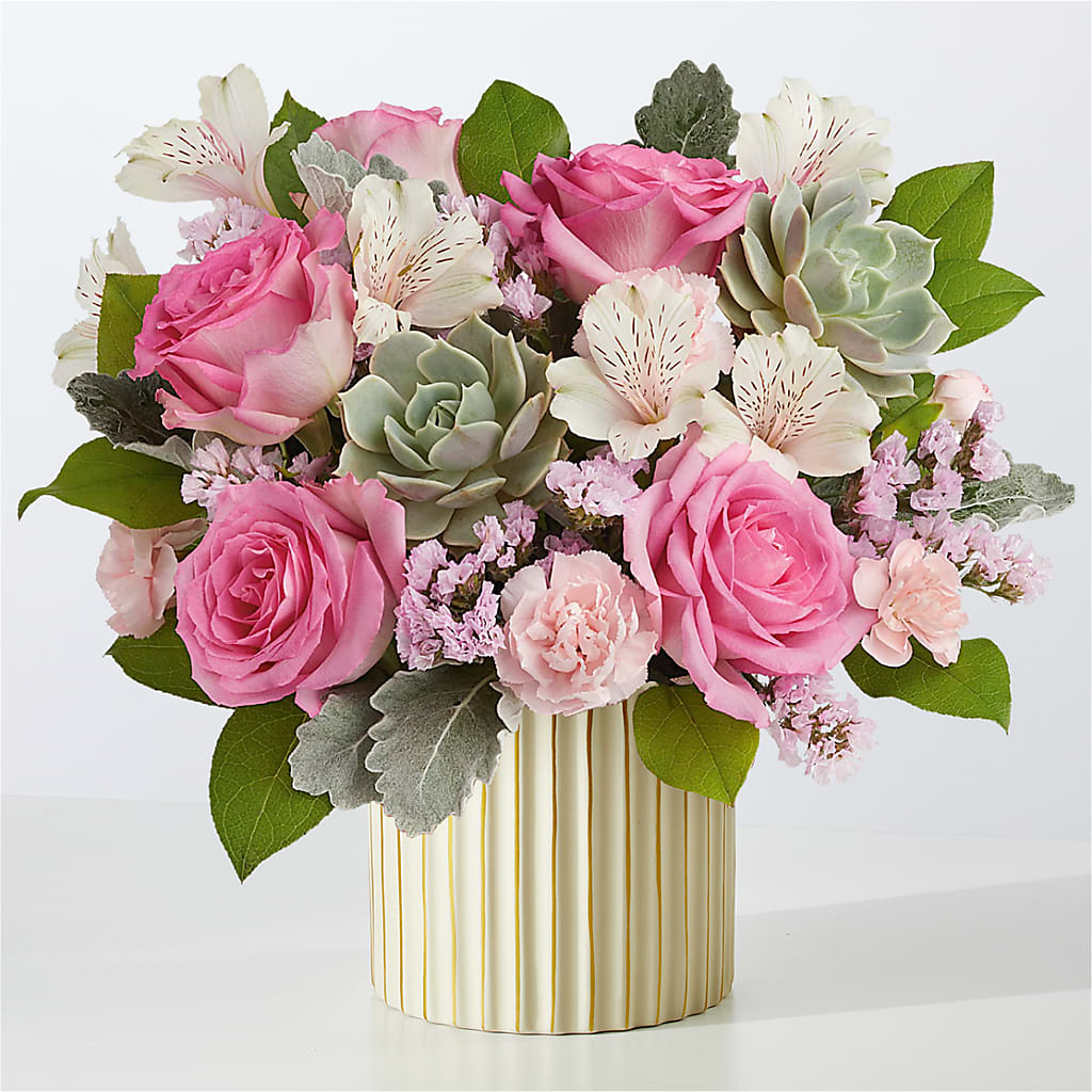 Dusty Rose Bouquet with Ivory Vase – Royal Flower Shop, Toms River NJ