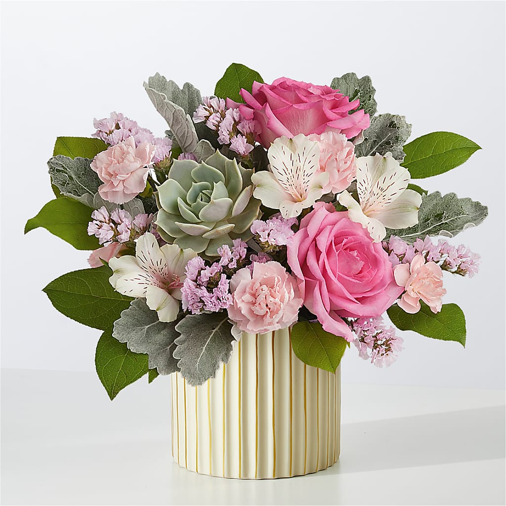 Dusty Rose Bouquet with Ivory Vase – Royal Flower Shop, Toms River NJ
