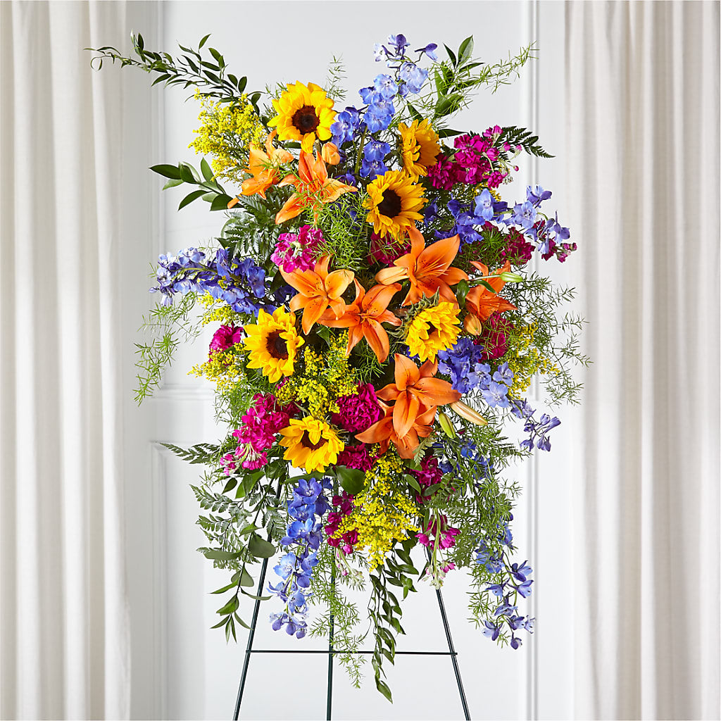 Sunlit Memories Standing Spray (Standard) – Royal Flower Shop, Toms River NJ