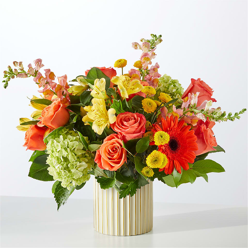 Autumn Sunshine Bouquet with Ivory Vase – Royal Flower Shop, Toms River NJ